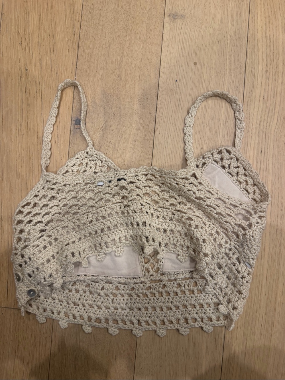 Lush Beige Crochet Camisole Bralette - Picture 2 of 3